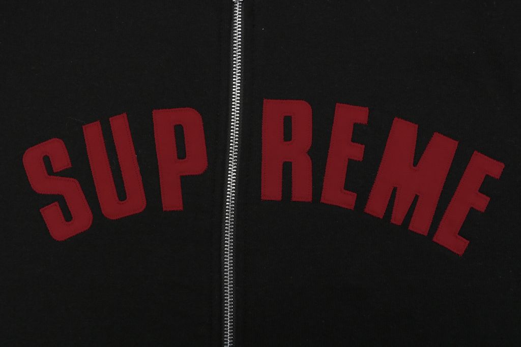 Supreme Black Red Embroidered Logo Heavyweight Hoodie