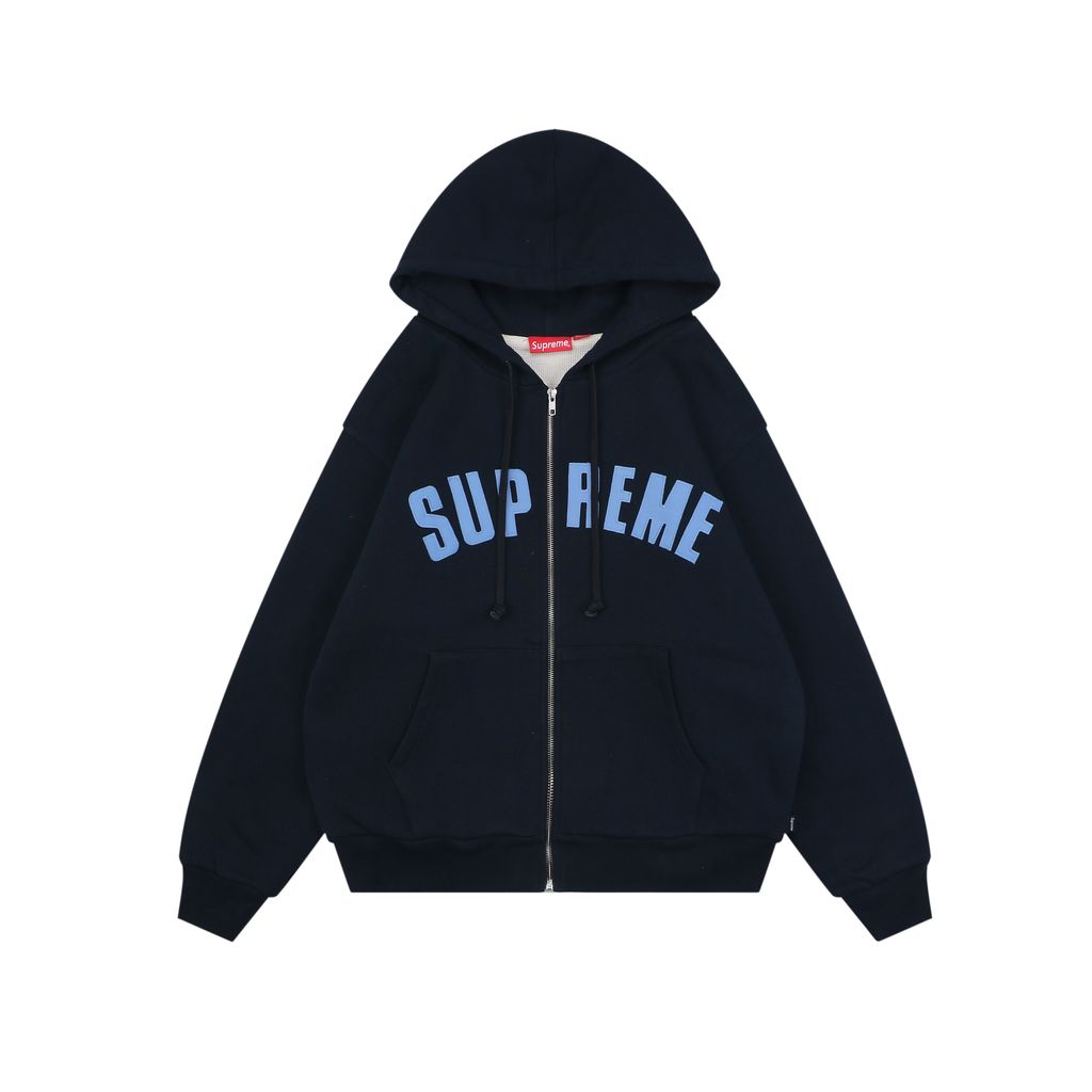Supreme 2025 Navy Appliqué Letter Heavyweight Zip Hoodie