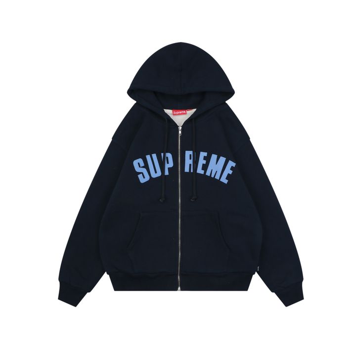 Supreme 2025 Navy Appliqué Letter Heavyweight Zip Hoodie