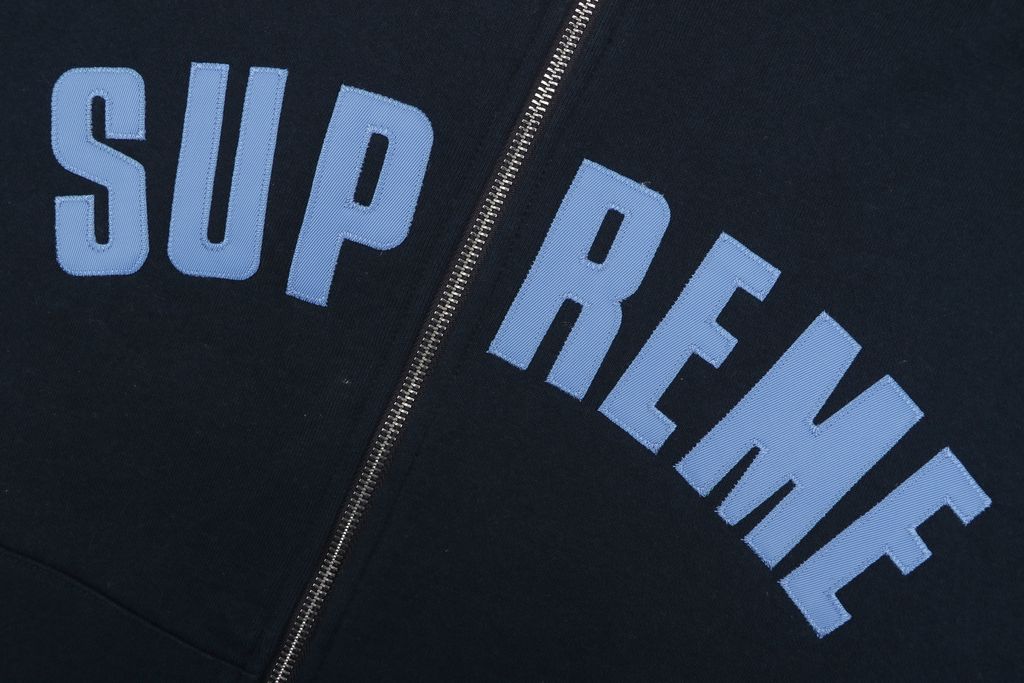 Supreme Navy Embroidered Logo Heavyweight Hoodie