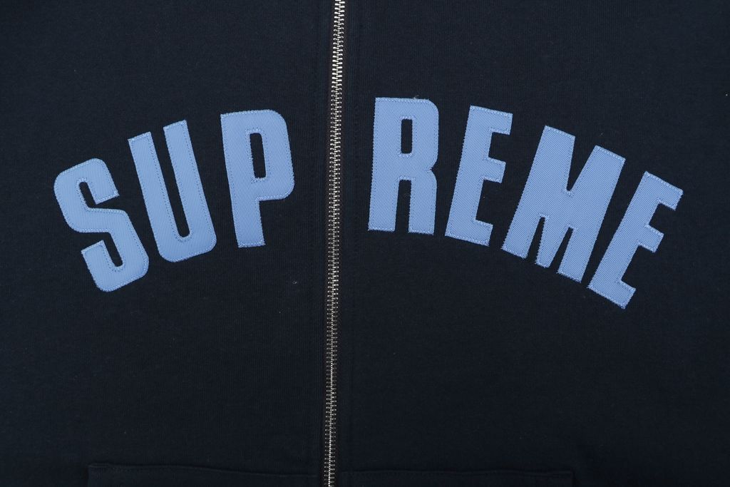 Supreme Navy Embroidered Logo Heavyweight Hoodie