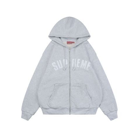 Supreme 2025 Grey White Appliqué Letter Heavyweight Zip Hoodie