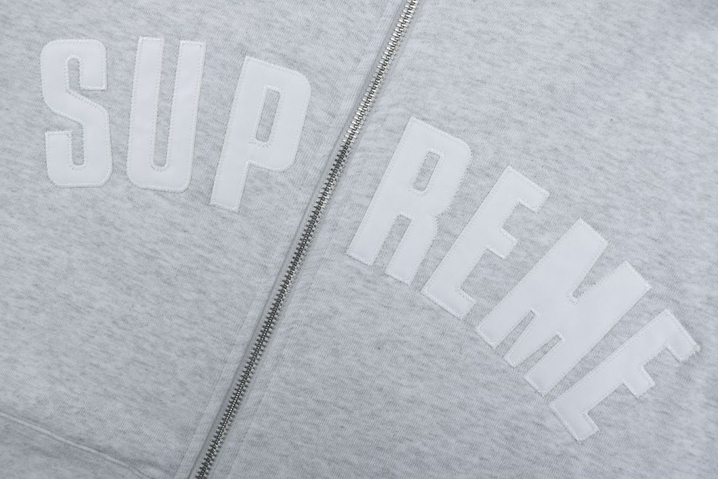 Supreme Grey White Embroidered Logo Heavyweight Hoodie