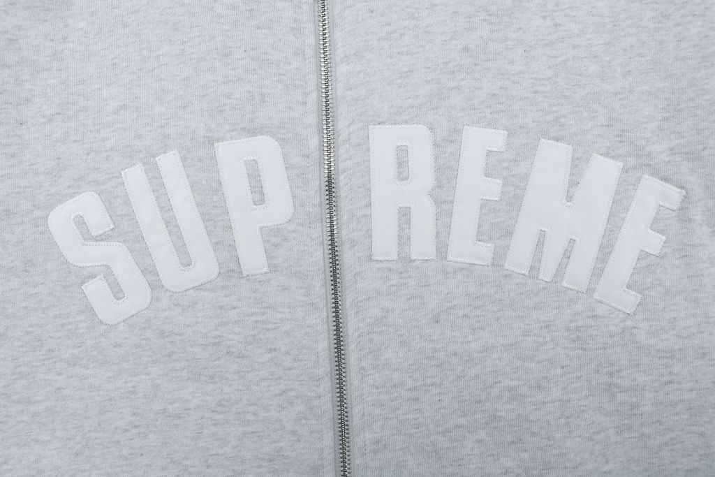 Supreme Grey White Embroidered Logo Heavyweight Hoodie