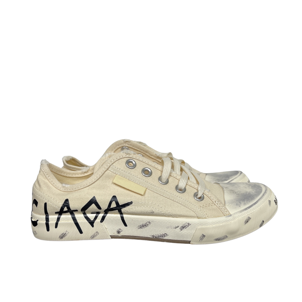Balenciaga Paris Mid 688754 W3RR5 9010 Beige distressed canvas sneakers side view
