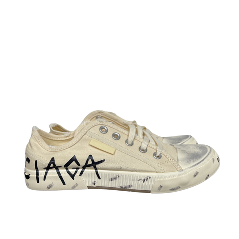 Balenciaga Paris Mid 688754 W3RR5 9010 Beige distressed canvas sneakers side view