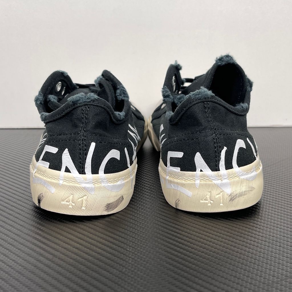 Balenciaga Paris Mid 688754 W3RR5 1099 Black White distressed canvas sneakers side view