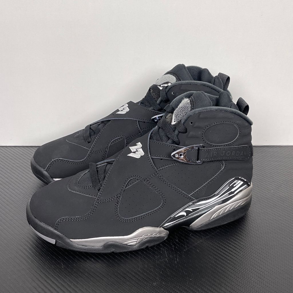 Air Jordan 8 Retro Chrome 305381-007 Black Light Graphite White men's sneakers side view