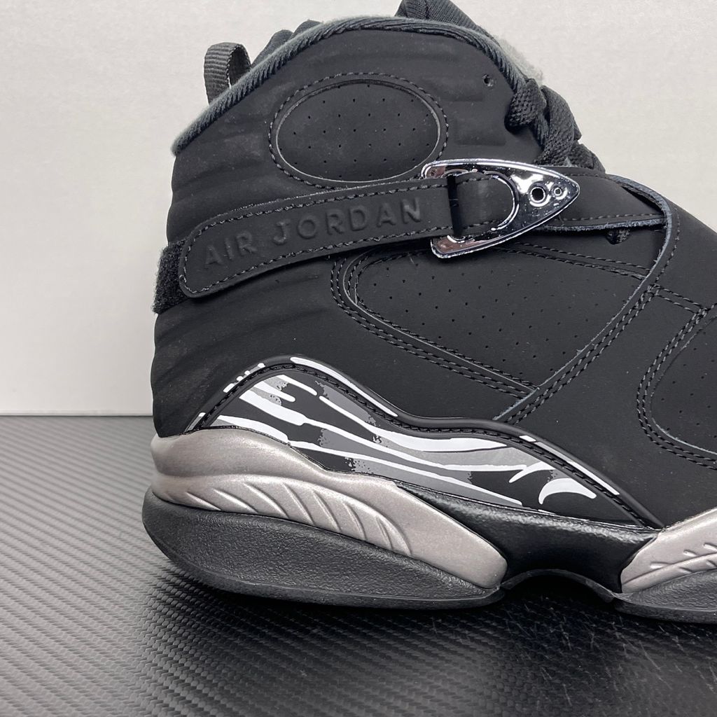 Air Jordan 8 Retro Chrome 305381-007 Black Light Graphite White men's sneakers side view