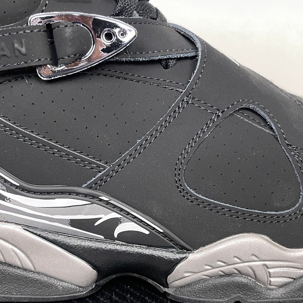 Air Jordan 8 Retro Chrome 305381-007 Black Light Graphite White men's sneakers side view