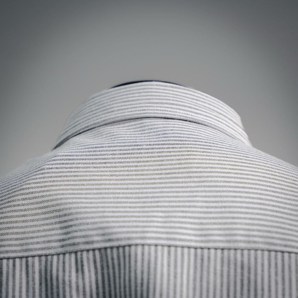 AMI Paris Sand-Washed Striped Logo Long Sleeve Shirt