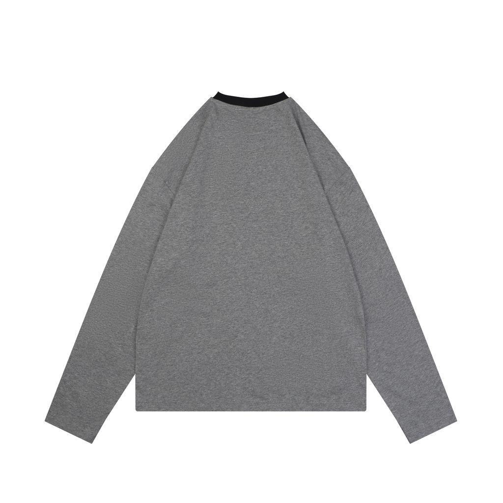 Miu Miu 26FW Black Grey Contrast Collar Logo Long Sleeve T-Shirt