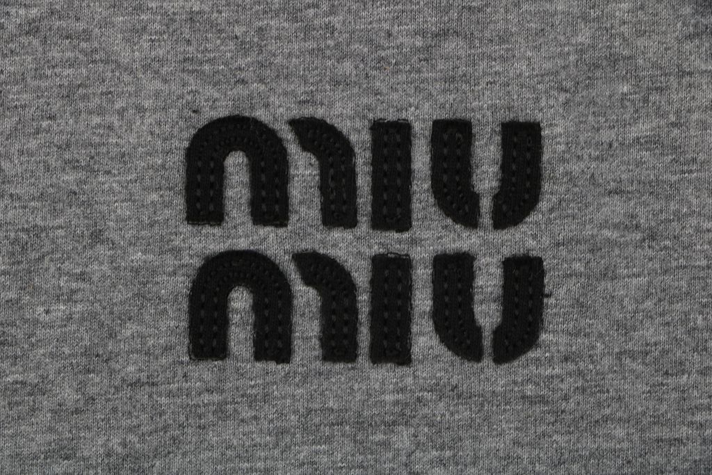 Miu Miu Brushed Jersey Double Logo Embroidered Long Sleeve