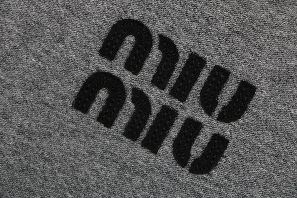 Miu Miu Brushed Jersey Double Logo Embroidered Long Sleeve