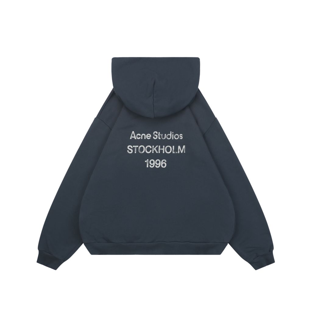 Acne Studios 1996 Distressed Logo Hoodie Navy