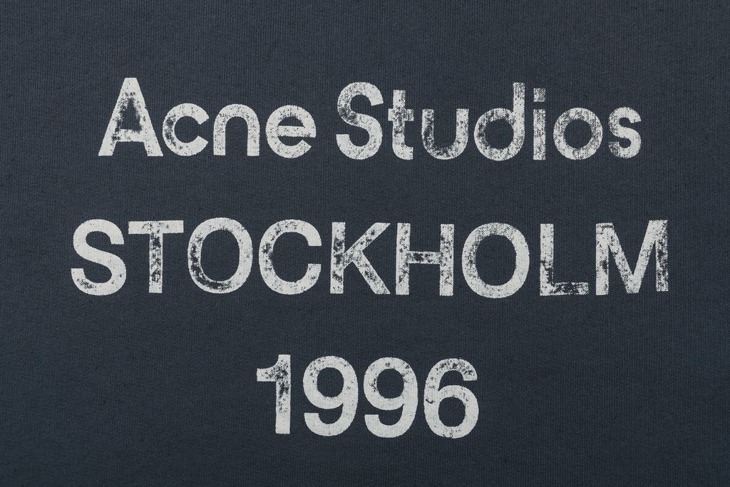 Acne Studios Navy Mottled Logo Distressed Pullover