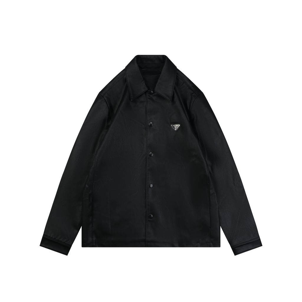 Prada Leather Triangle Logo Button Jacket