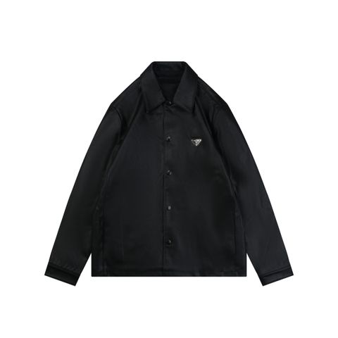 Prada Leather Triangle Logo Button Jacket