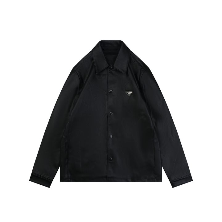 Prada Leather Triangle Logo Button Jacket