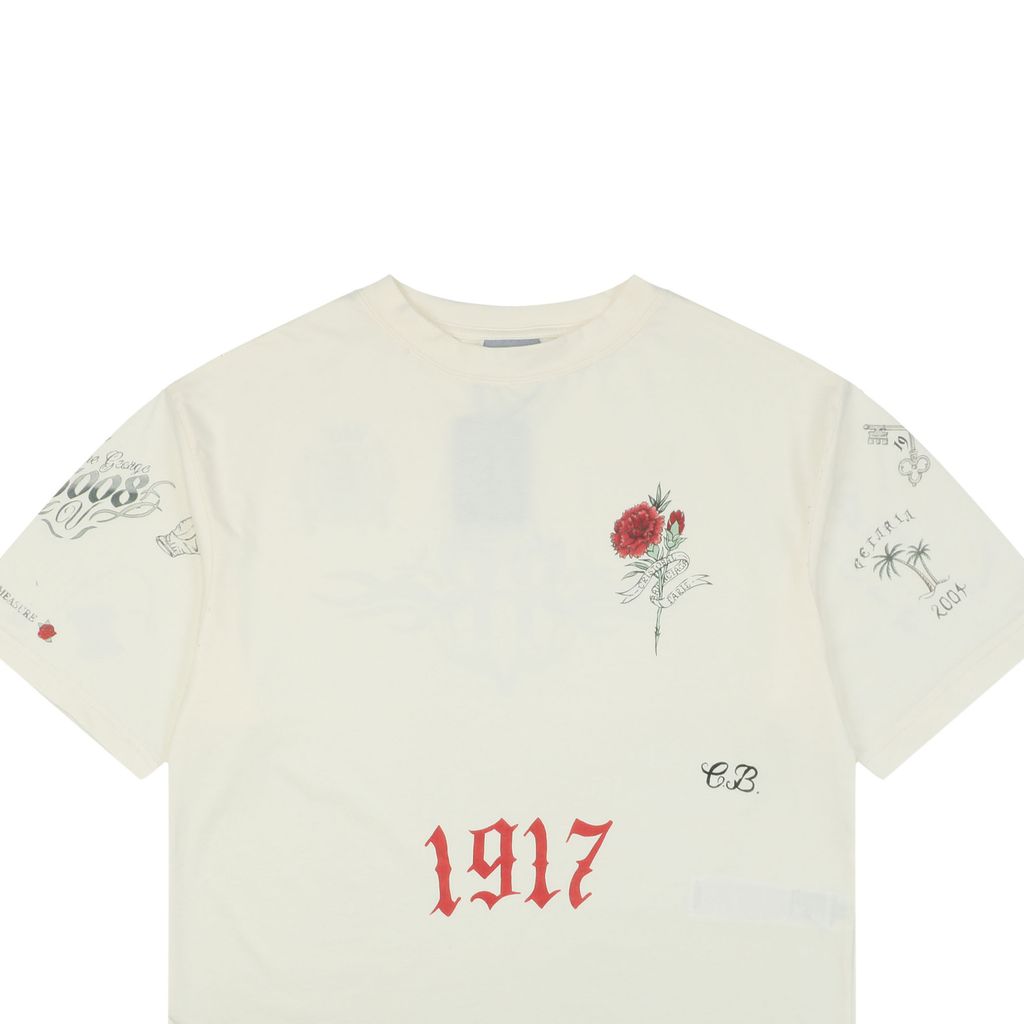 Balenciaga 220G Cream Vintage Tattoo Graphic Tee