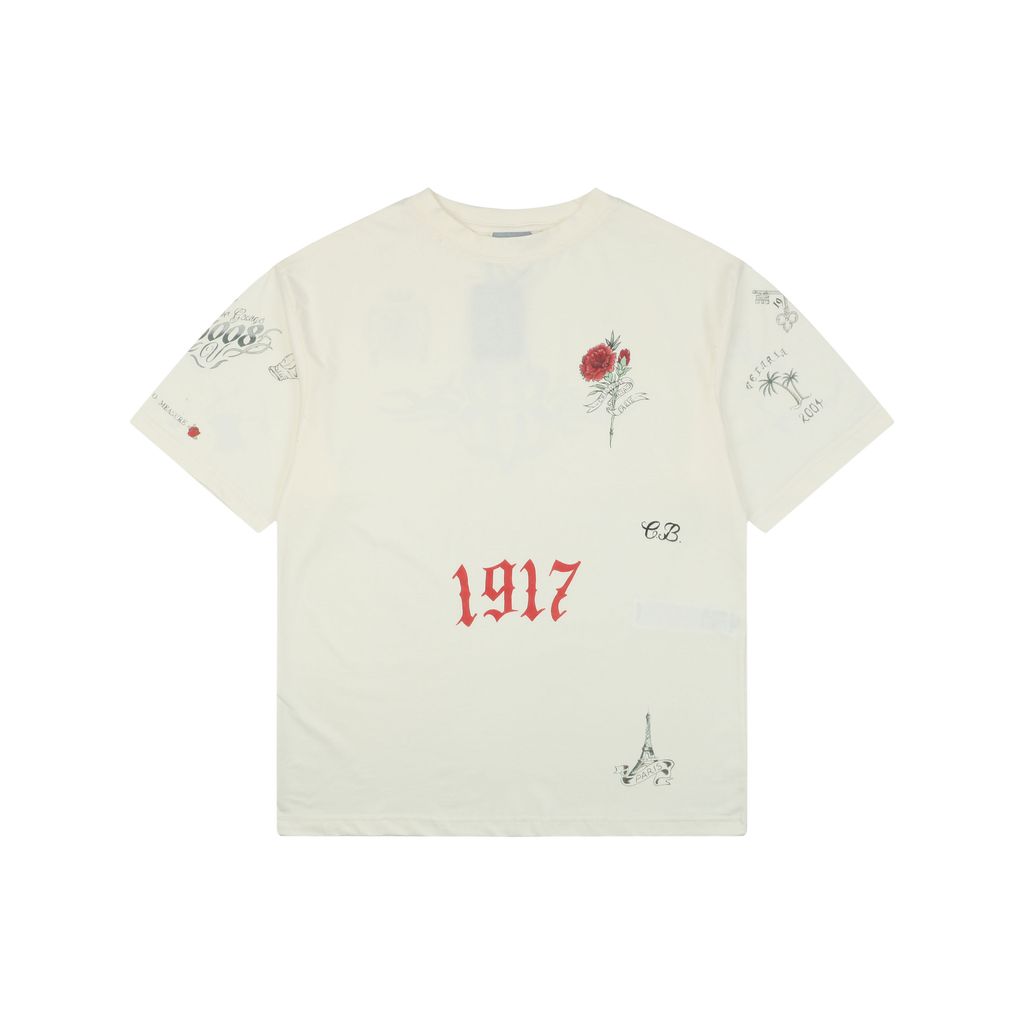 Balenciaga 1917 Tattoo Rose Print T-Shirt