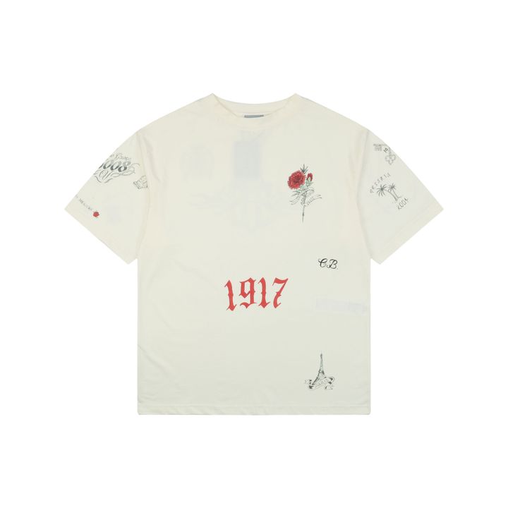 Balenciaga 1917 Tattoo Rose Print T-Shirt