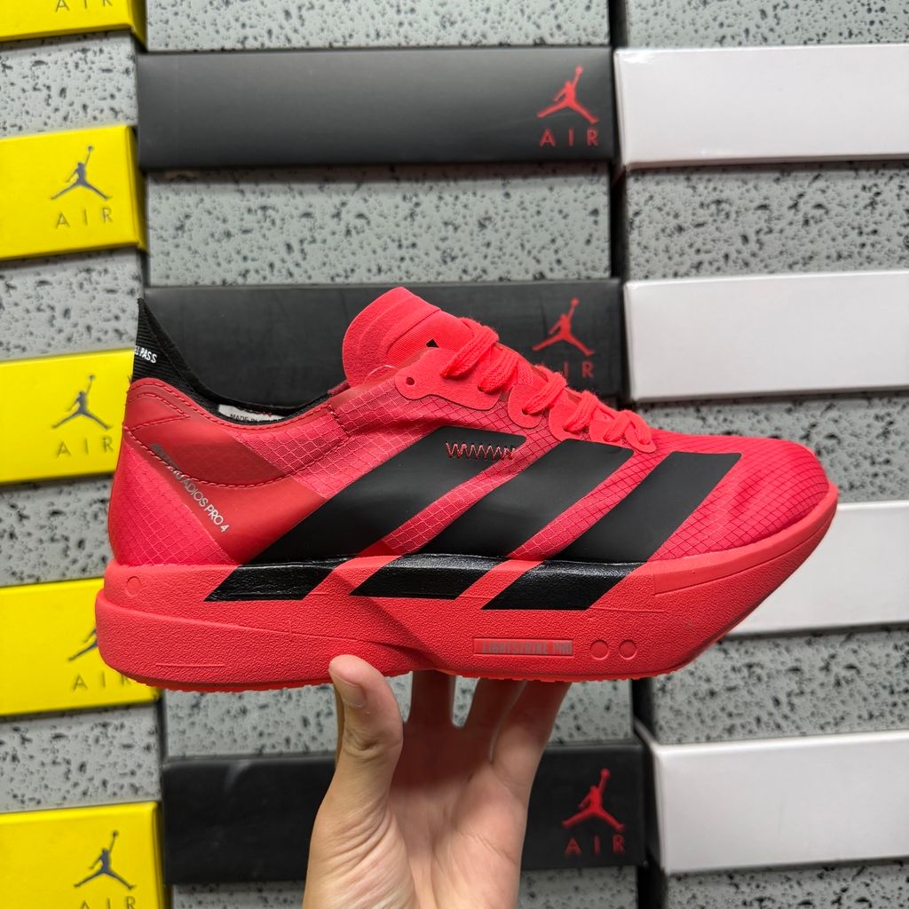 adidas Adizero Adios Pro 4 JR6368 Lucid Red Core Black running shoes side view