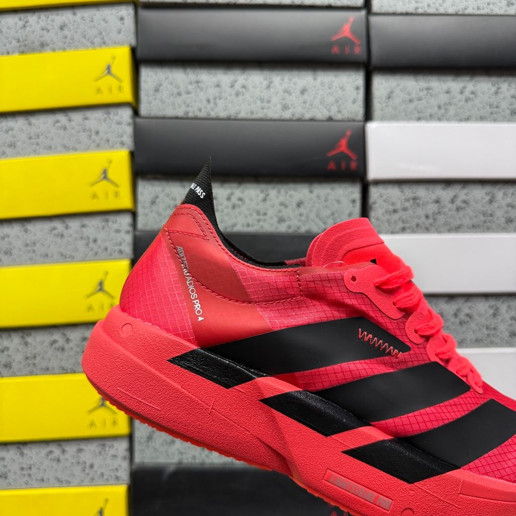 adidas Adizero Adios Pro 4 JR6368 Lucid Red Core Black running shoes side view