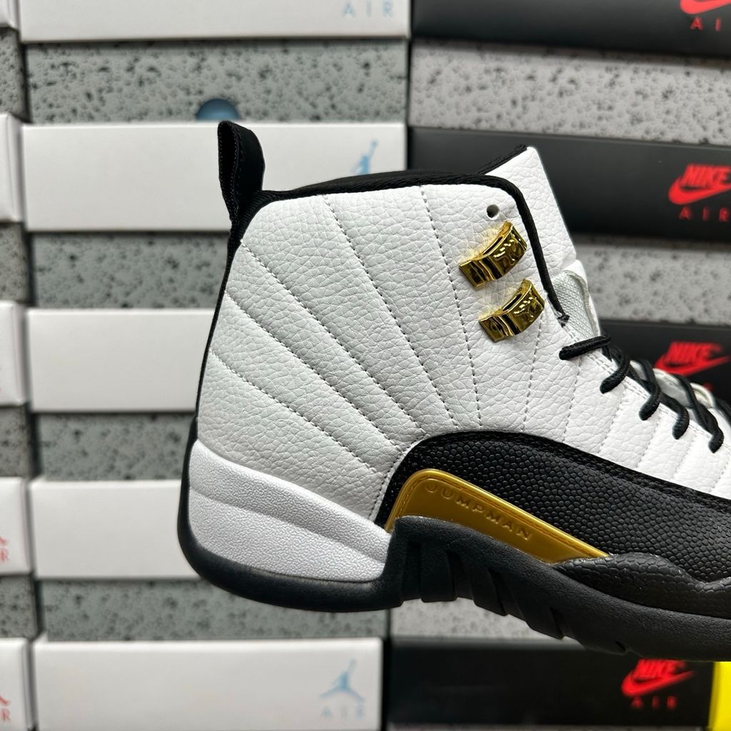 Air Jordan 12 Retro Royalty Taxi CT8013-170 White Black Metallic Gold side view
