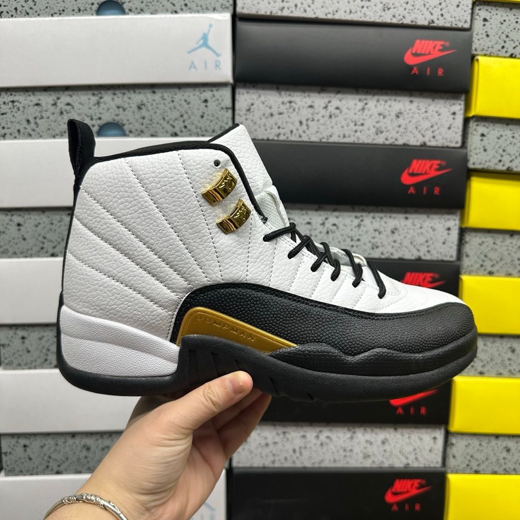 Air Jordan 12 Retro Royalty Taxi CT8013-170 White Black Metallic Gold side view