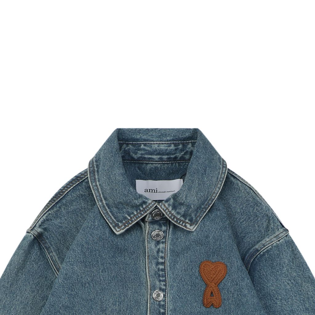 AMI Paris Vintage Snow-Washed Denim Button-Up Shirt