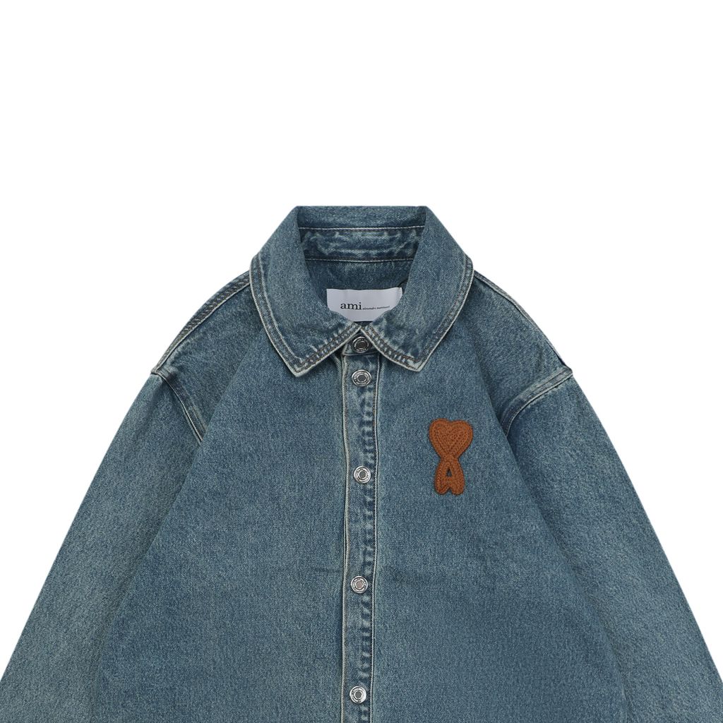 AMI Paris Vintage Snow-Washed Denim Button-Up Shirt