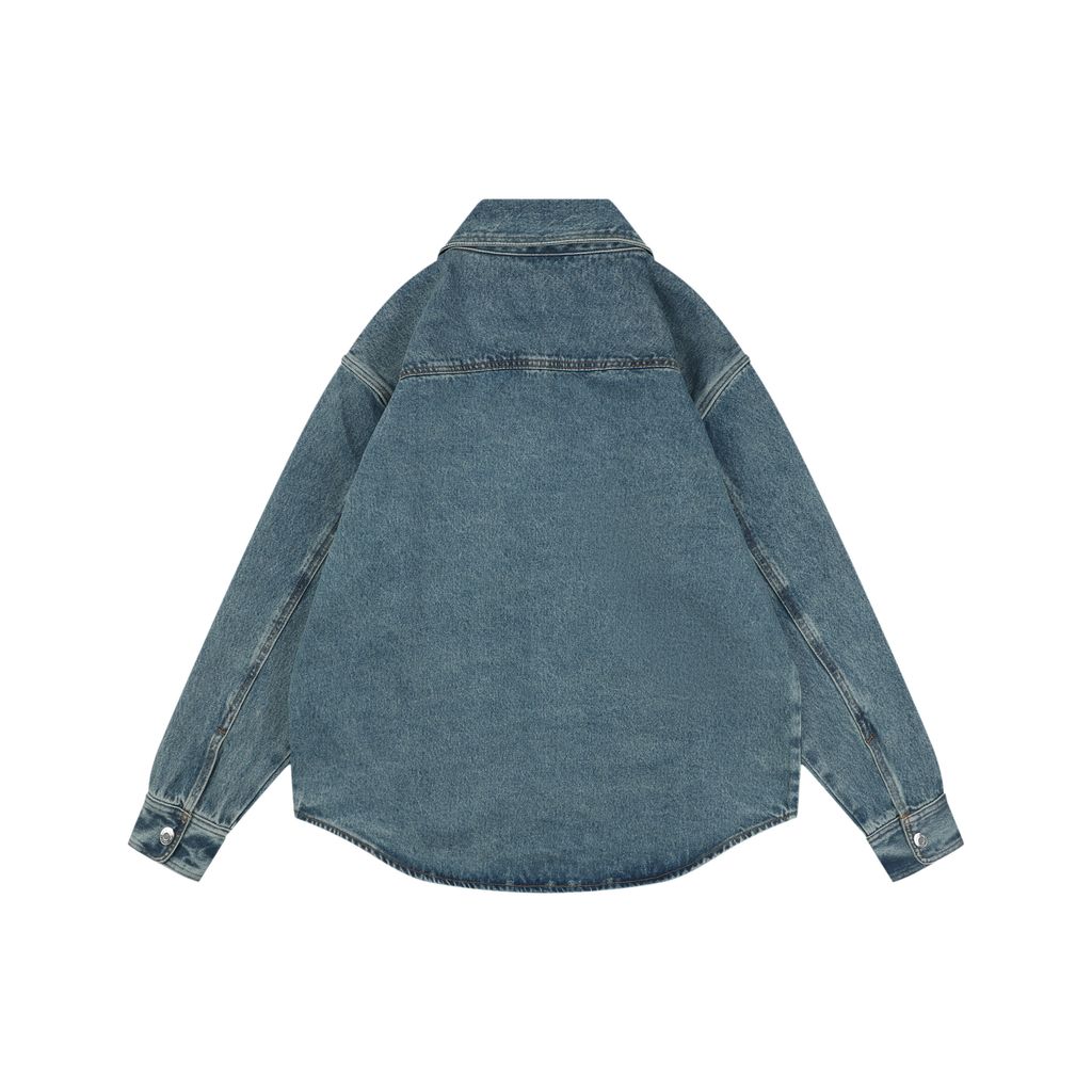 AMI Paris Heart Embroidered Denim Long Sleeve Shirt