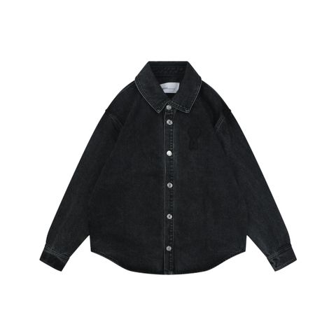 AMI Paris Heart Embroidered Denim Long Sleeve Shirt