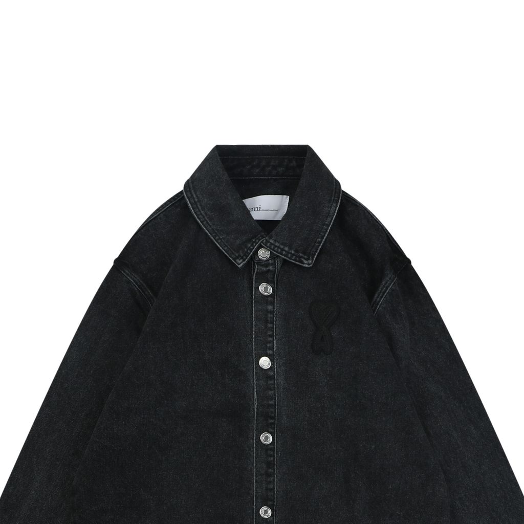 AMI Paris Vintage Snow-Washed Denim Button-Up Shirt