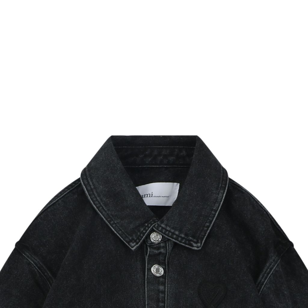 AMI Paris Vintage Snow-Washed Denim Button-Up Shirt