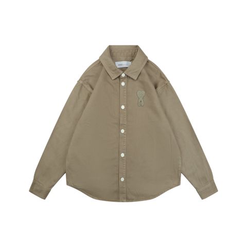 AMI Paris Heart Embroidered Denim Long Sleeve Shirt