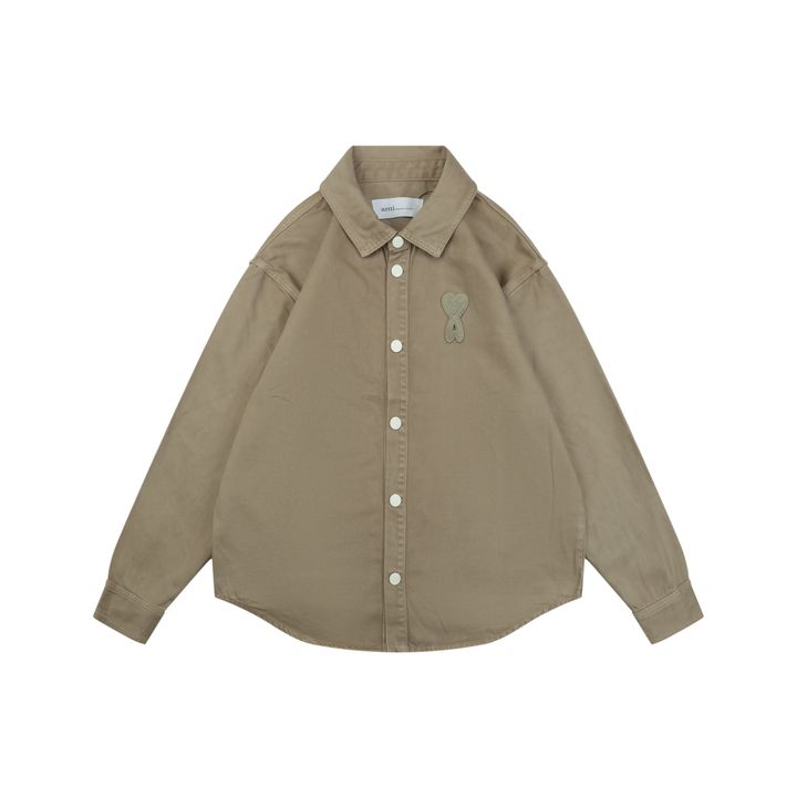 AMI Paris Heart Embroidered Denim Long Sleeve Shirt