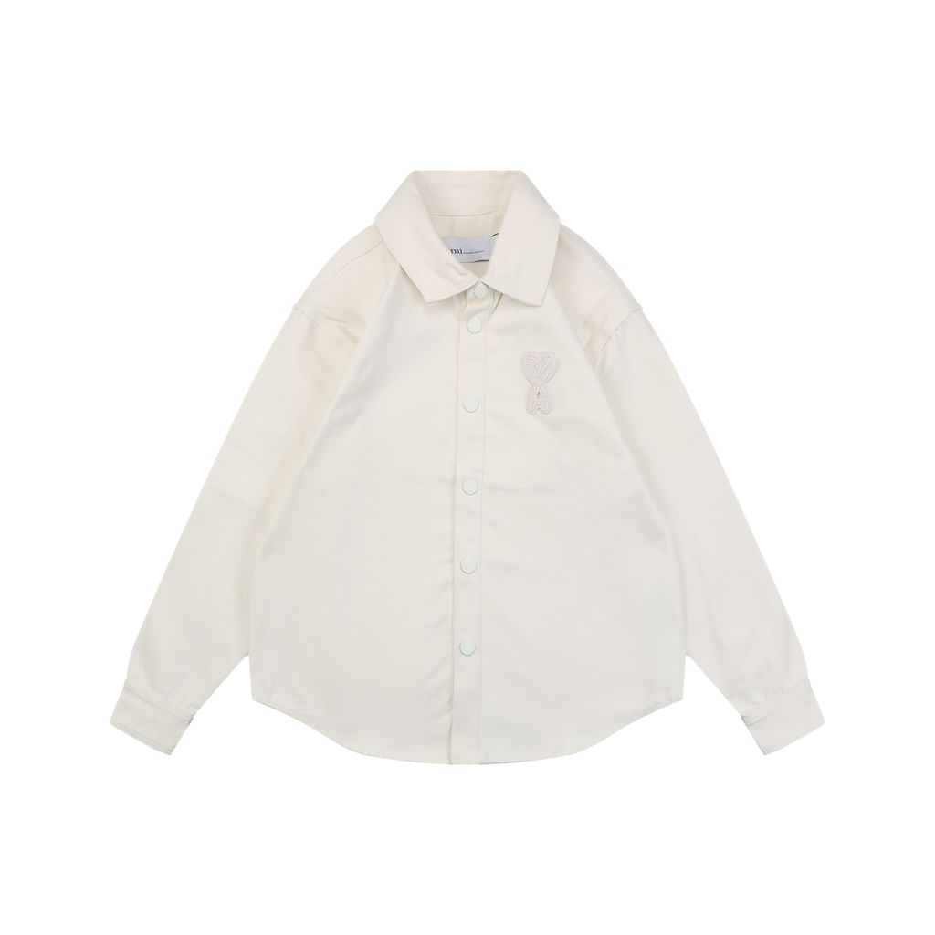 AMI Paris Heart Embroidered Denim Long Sleeve Shirt