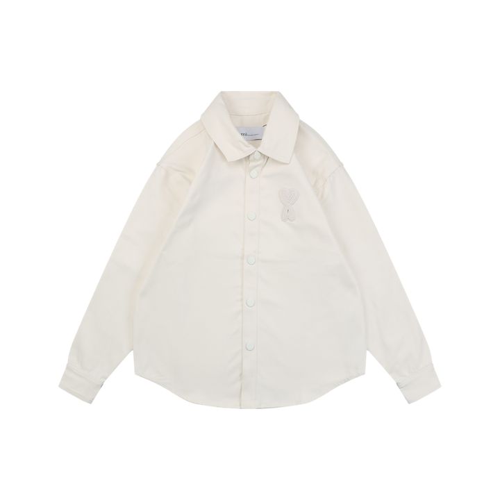 AMI Paris Heart Embroidered Denim Long Sleeve Shirt