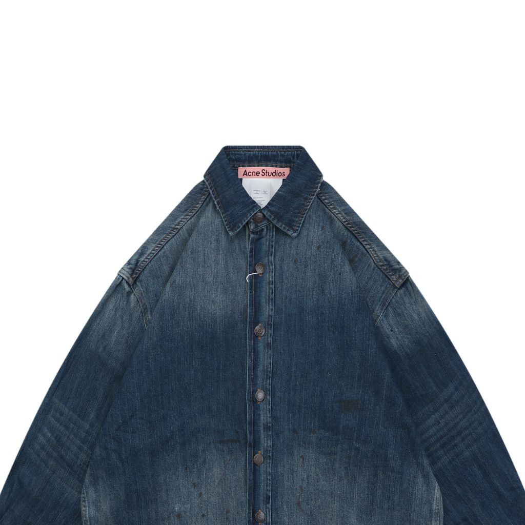 Acne Studios Hand-Painted Distressed Denim Long Sleeve Shirt