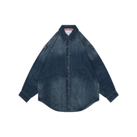 Acne Studios Back Pink Woven Label Paint Splatter Denim Shirt