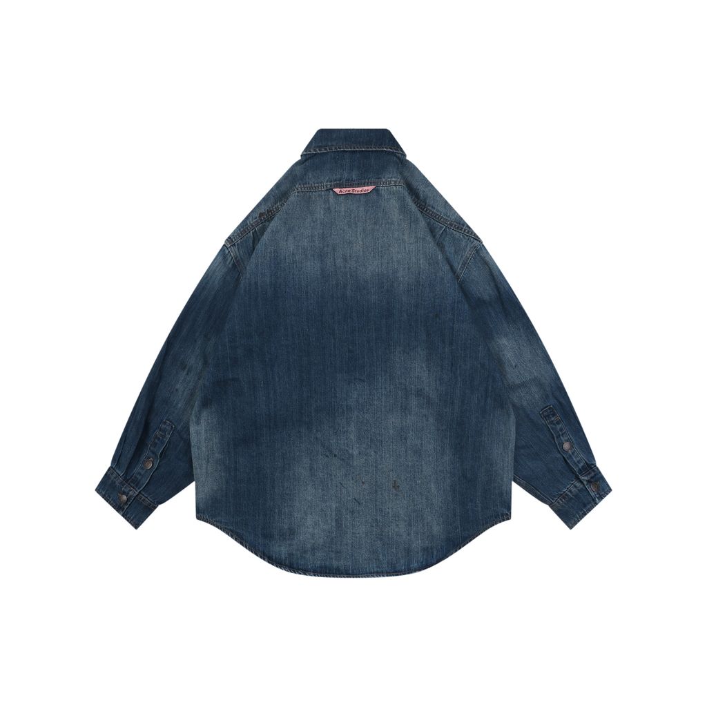 Acne Studios Back Pink Woven Label Paint Splatter Denim Shirt
