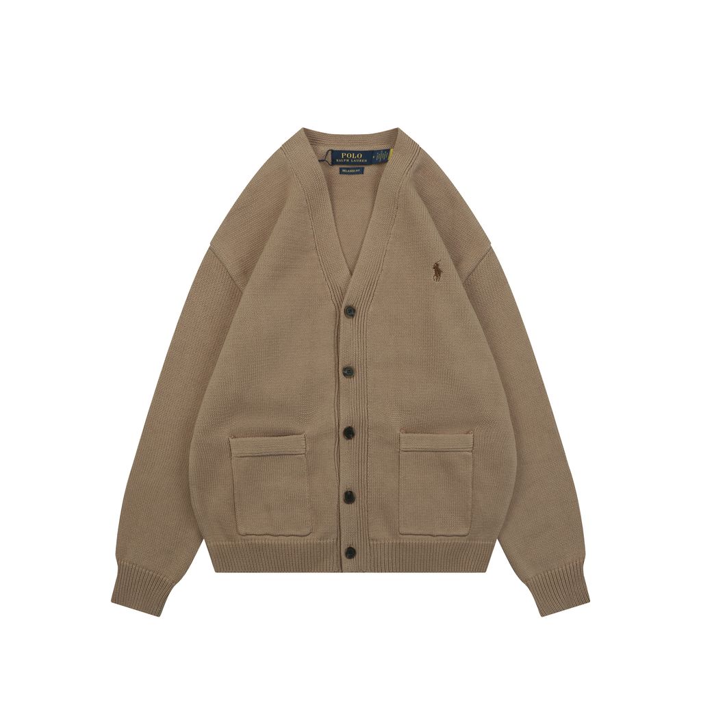 Ralph Lauren Pony Five-Button Pocket Cardigan Camel