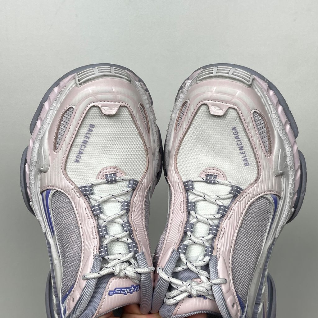 Shop Balenciaga Triple S.2 Mule 875020 WTSM0 5550 in Lilac Mix and Pink with gradient mesh styling, distressed detailing, hiking laces and a chunky 3-layer outsole.