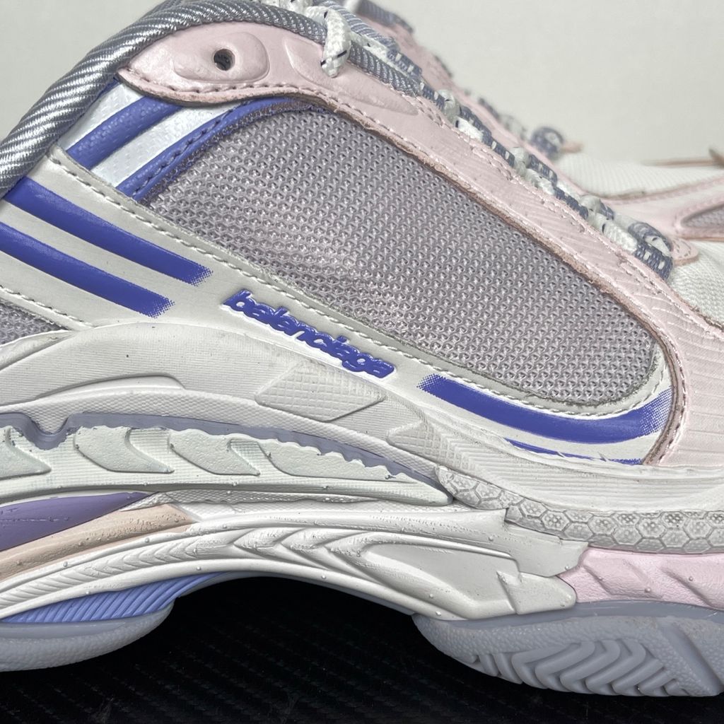 Shop Balenciaga Triple S.2 Mule 875020 WTSM0 5550 in Lilac Mix and Pink with gradient mesh styling, distressed detailing, hiking laces and a chunky 3-layer outsole.