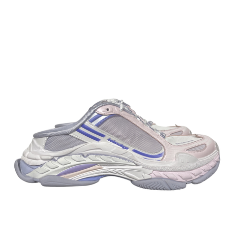 Shop Balenciaga Triple S.2 Mule 875020 WTSM0 5550 in Lilac Mix and Pink with gradient mesh styling, distressed detailing, hiking laces and a chunky 3-layer outsole.