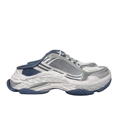 Shop Balenciaga Triple S.2 Mule 875021 WTSM0 4400 in Gradient Blue with layered technical construction, distressed detailing, hiking-style laces and a chunky 3-layer outsole.