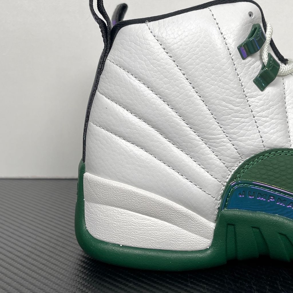 Shop Air Jordan 12 Retro Bucks CT8013-103 in Summit White, Fierce Purple and Gorge Green with premium leather, Air Zoom cushioning and rubber traction.