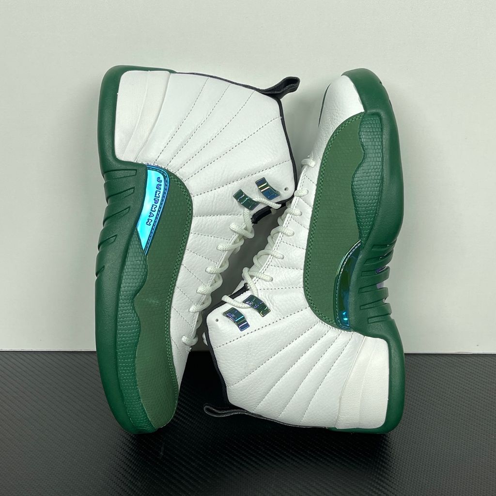 Shop Air Jordan 12 Retro Bucks CT8013-103 in Summit White, Fierce Purple and Gorge Green with premium leather, Air Zoom cushioning and rubber traction.